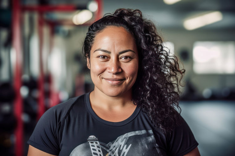 Smiling woman in a gym, wearing workout clothes
